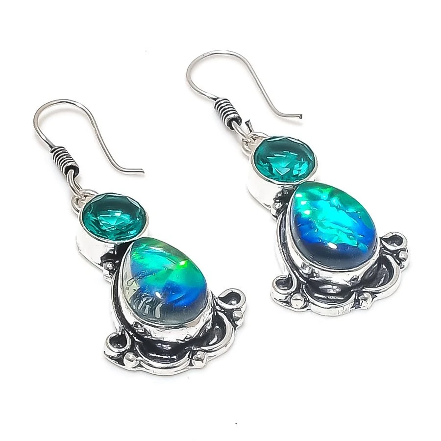 Triplet Opal Gemstone Handmade 925 Sterling silver Earring Size 1.95'' - Image 1 of 1