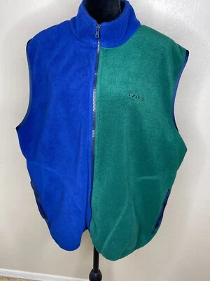 Chaleco polar a cuadros vintage Izod Colorblock para hombre talla XL azul verde Foto 1 de 4