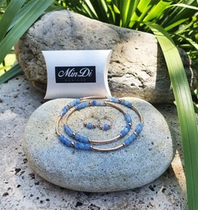 Tobillo elástico y pulsera con pendientes a juego, relleno de oro rosa 14K 1/20. - Imagen 1 de 8