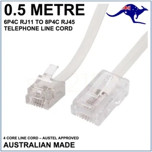 0.5m - 6P4C RJ11 to 8P4C RJ45 Modular Plug Telephone ADSL Cord Cable - GREY - Picture 1 of 1