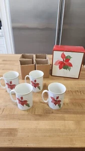 VINTAGE 4 NEW IN BOX Mugs Block Spal Watercolor Poinsettia by Mary Lou Goertzen - Picture 1 of 15
