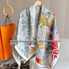 Nature Print 18 Momme Twill Silk Sand Wash Wrap Scarf Stole 2 Face Shawl 53"