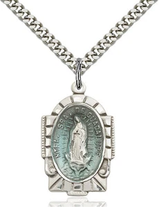 925 Sterling Silver Our Lady Guadalupe Virgin Mary Medal Necklace Pendant - Picture 1 of 1