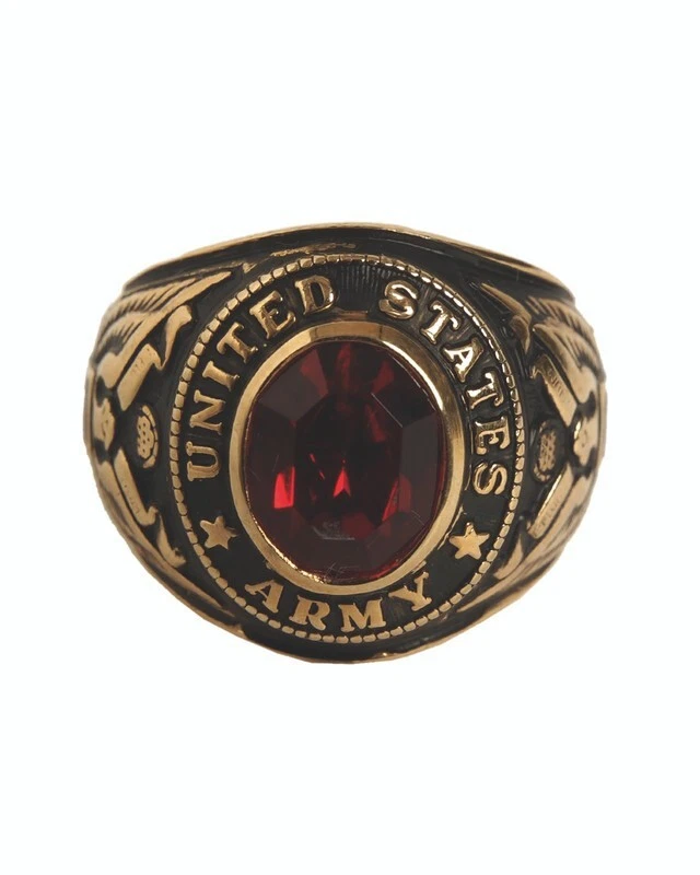 United States US Army Style Ring Military Rings Gold Color Stainless Red Stone - Image 1 of 1