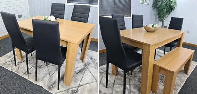 KOSY KOALA Dining Table and 4 chairs oak black leather bench wood metal dining Furniture