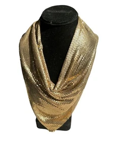 Vintage Shiny Gold Tone Mesh Bib Necklace RAU Fastener Co Chainmail Disco Era - Picture 1 of 7