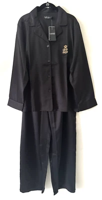 Juego de pijama LAUREN Ralph Lauren para mujer talla XL negro satinado nuevo $84 Foto 1 de 4