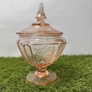 Vintage Pink Depression Glass Mayfair Open Rose Candy Dish Jar Anchor Hocking - Picture 1 of 11