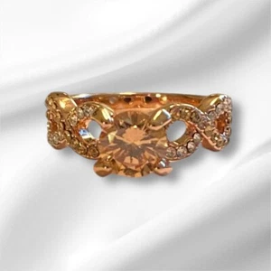 Ring, Rose Gold Color Metal/Gold Color Stone/Clear Rhinestone Chips. Sz 7 Lovely - Picture 1 of 5