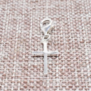 925 Sterling Silver Jesus Cross Clip On Charm with Lobster Clasp for Bracelet - Picture 1 of 4