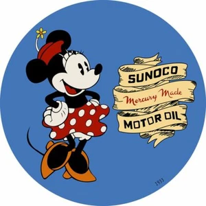 MINNIE MOUSE SUNOCO OIL 14" ROUND HEAVY DUTY USA MADE METAL ADVERTISING SIGN - Picture 1 of 1