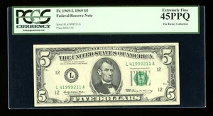 DBR 1969 $5 FRN San Francisco Fr. 1969-L PCGS 45 PPQ Serial L41999211A - Picture 1 of 2
