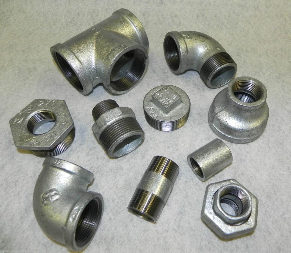 GALVANISED MALLEABLE IRON PIPE FITTINGS BSP 1/8" - 4" GALV - PNEUMATIC - Image 1 of 1
