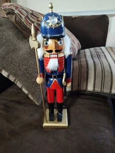 Holiday Inspirations Nutcracker Soldier Blue Coat Wood Sword Jo-Ann Vintage 15" - Picture 1 of 14