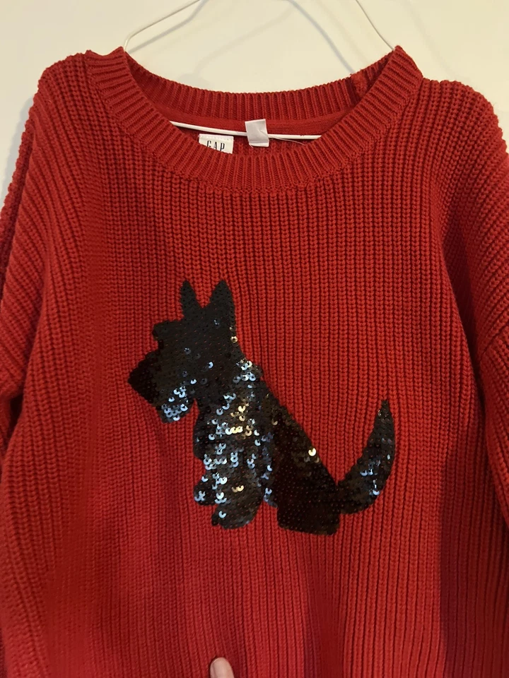 Suéter Niñas por GAP KIDS - Talla XL o 10-12 - Rojo con PERRO ESCOCÉS NEGRO en LENTEJUELAS Foto 1 de 4