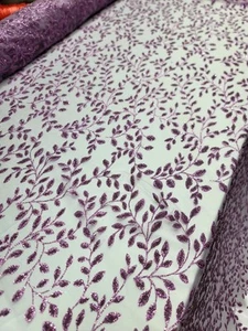Tulle Glitter Leaves Design Fabric Lilac Tulle Glitter Lace Fabric by Yard Prom - Picture 1 of 12