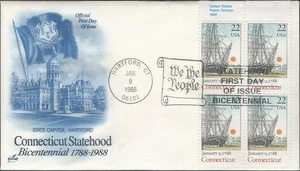 Scott 2340 FDC with block of 4 - 22 cent - 1988 - Connecticut Statehood - FDOI - Picture 1 of 2