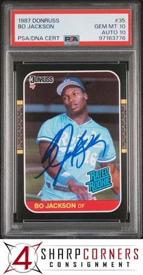 1987 DONRUSS NO35 БО ДЖЕКСОН RC РЕЙТИНГ ДЕБЮТАНТ ROYALS PSA 10 DNA С АВТОГРАФОМ 10 - Изображение 1 из 4