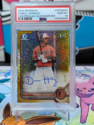 2022 Bowman Chrome Prospects Darell Hernaiz GOLD SHIMMER AUTO #30/50 PSA 10 - Image 1 of 2