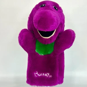 Muñeca marioneta de mano de peluche Barney 1992 cubierta de cabeza de club de golf dinosaurio púrpura 9" de colección - Imagen 1 de 8