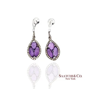 18k (750) White Gold Natural Amethyst and Diamond Earring - Picture 1 of 8