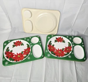 MCM Christmas Poinsettia Plastic Serving Dish Plates Set Of 8 Unmarked  - Picture 1 of 3