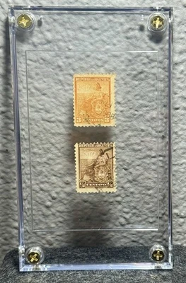 Argentina Liberty Seated Ceres 3c Orange & ½c Brown Partial Sun WMK Pair - Image 1 of 4