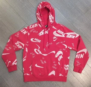 Nike Hoodie Red/White Pullover Sweatshirt Just Do It All Over Print mens Sz Med - Picture 1 of 14