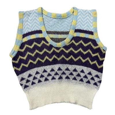 Vintage Hand Knit Vest Jumper Patterned Sweater Multicoloured Womens Small - Image 1 of 4