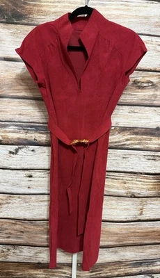 Genuine Leather Knee-length VTG Dress With Jacket Red Belted Knee Length Medium - Image 1 of 4
