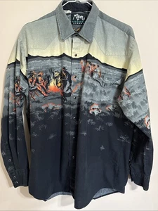 Camisa a presión vintage Roper Border Pearl Western Cowboys caballos fogata para hombre L - Imagen 1 de 11
