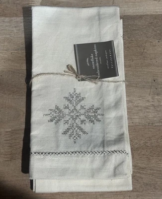 Servilletas bordadas Pottery Barn Holiday Navidad copo de nieve CANTIDAD 3 leer Foto 1 de 4