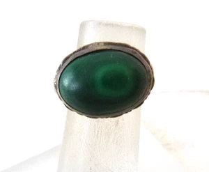 Vintage Artisan Handmade Malachite Ring 925 Sterling Silver Tiny Size 4.5 - Picture 1 of 4
