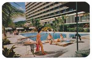 Swimming Pool Elcano Hotel Acapulco Mexico Chrome Postcard Posted 1965 - Bild 1 von 2