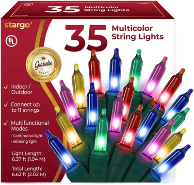 Warm Multi Color Christmas Lights - 6.3 Ft String of 35 Incandescent Mini Bulbs - Image 1 of 4