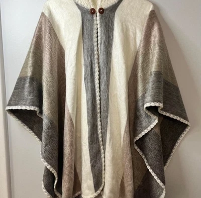 Ecuadorian Soft Neutral Color Fur Poncho One Size Brown Grey Cream NWOT - Image 1 of 4
