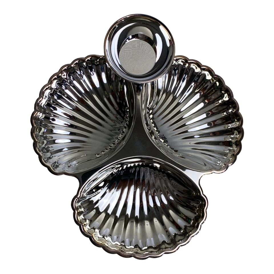 Vassoio da portata vintage argento conchiglia tazza immersione betulle piatto reggenza conchiglia pesce formale - Immagine 1 di 4