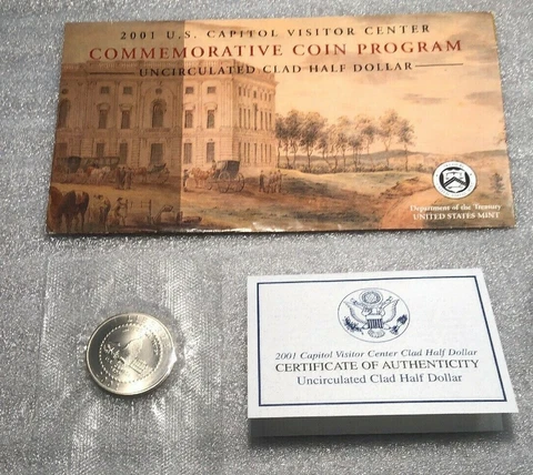 2001 U.S Capitol Visitor Center Commemorative Uncirculated Clad Half Dollar COA Cover