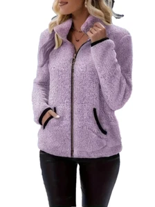 NEW Womens Full Zip Up Fuzzy Faux Fur Jacket Fluffy Coat large fits 8-10 - Picture 1 of 3
