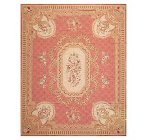 8' x 10' Asmara Hand Woven Wool French Aubusson Medallion Classic Area Rug Rose - Picture 1 of 9