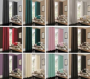 Faux Silk Curtains Eyelet Ready Made Fully Lined Ring Tops Panels With Tie Backs - Picture 1 of 13