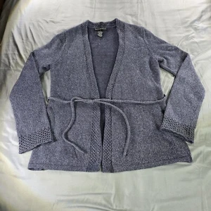 Marina Luna Sweater Womens Large Metallic Angora Wool Blend Belted Cardigan Soft - Picture 1 of 10