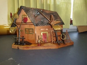 vintage copper music box wood barn butterfly spins around - Picture 1 of 8