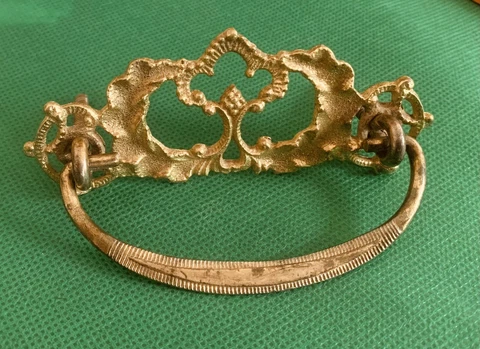 Circa 1875  Antique Hardware Ornate Brass Victorian Bail Drawer Pull 3"centers Cover