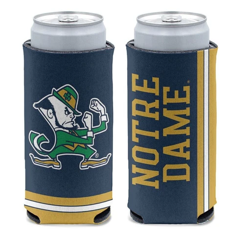 Notre Dame Fighting Irish Leprechaun Design NCAA Slim Can Cooler Cover