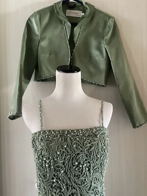 Montage by Mon Cheri social occasions Sage Silk embroidered bead dress & bolero - Image 1 of 4