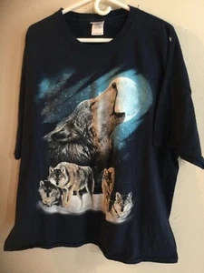 Classic Wolves Howling at the Moon Tee Shirt Navy Blue 3 XL - Picture 1 of 2