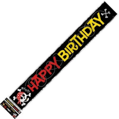 Pirates Birthday Party Ahoy! Happy Birthday! Skull and Bones Foil Banner 3.65m - image 1 of 4
