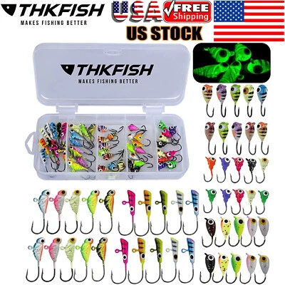 THKFISH 50Pcs Ice Fishing Jigs Set Ice Fishing Lures Ice Fishing Kit with Box - Image 1 of 4