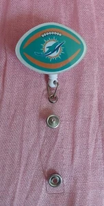 NFL Football~MIAMI DOLPHINS~Retractable Security ID Badge Holder w/Clip - Picture 1 of 3
